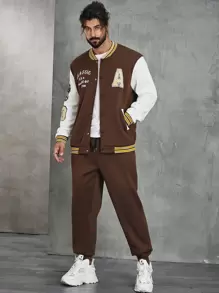 Manfinity Homme de hombres con parche de letra Cazadora béisbol con Pantalones dos piezas Set