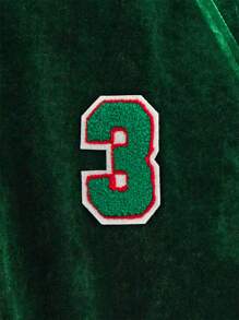 Manfinity Homme Men's Loose Fit Velvet Raglan Sleeve Bomber Coat With Letter Patch, Winter (Without Hood) - Green - View 5