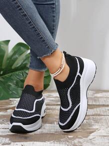 1 双女式透气网眼厚底运动鞋，轻便防滑休闲运动鞋