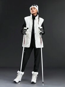 In My Nature Flip-pocket Stand Collar Vest Outdoor Jacket - White - View 8