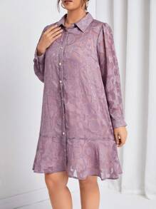 SHEIN Frenchy 大尺碼女用蓮花下擺襯衫裙 - 藕粉色 - 查看 6