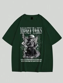 ROMWE MEN Street Life Men Slogan & Figure Graphic Tee - Green - View 6