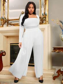 SHEIN SXY 大尺碼女士彈性褶皺腰帶褲 - 白色 - 查看 6