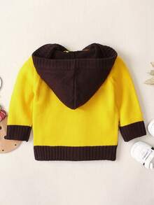 Infant Boys' Hooded Cardigan With Christmas Tree Pattern - Yellow - View 2