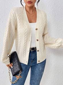 SHEIN Essnce Twist Rope Cardigan Sweater - Apricot - View 1