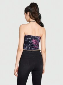 Sweetness Women's Floral Print Bandeau Top - Black - View 4