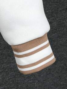 青少年男孩字母刺繡拼色系扣飛行員夾克(不含連帽衫) - 卡其色 - 查看 7