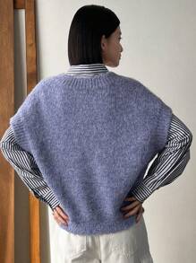 Dazy Designer Tím Không tay Cổ chữ V Áo len vest ( Không có áo sơ mi ) - Màu xanh lam - Xem 2