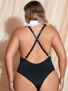 大碼性感連體衣套裝,2件裝 - 黑色 - 查看 5