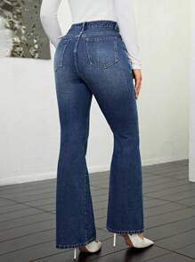 SHEIN Privé Women's Floral Embroidery Flared Jeans - Medium Wash - View 2