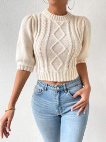 SHEIN Privé 女士純色針織上衣 - 杏色 - 查看 4