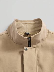 Manfinity Hypemode Loose Fit Men's Zipper Jacket With Flap Detail - Khaki - View 3