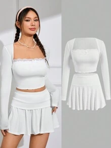 SHEIN MOD 女性露肩上衣和背心套裝 - 白色 - 查看 9