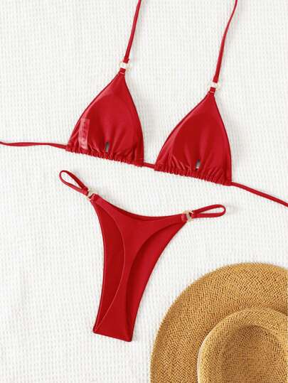 SHEIN Swim 2pcs Plain Color Minimalist Bikini For Beach Trip Summer