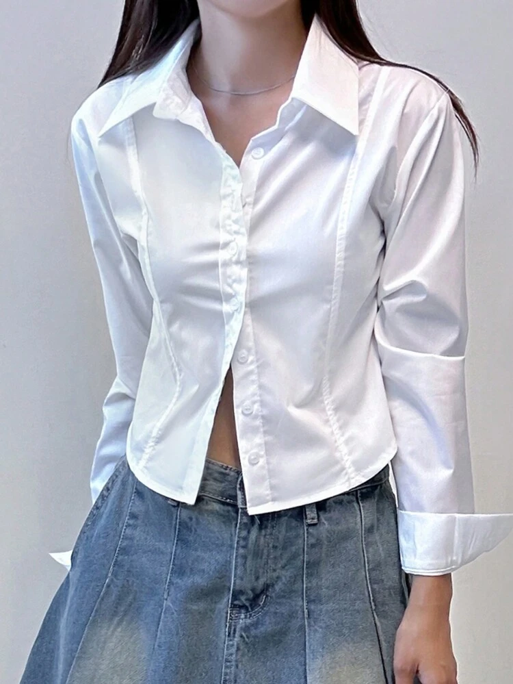 Women Solid Color Long Sleeve Blouse, Business Casual,Long Sleeve Tops Preppy Tops Fall