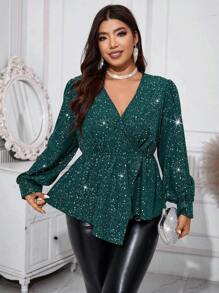 Celure Silver Ironed V-neckline Bodycon Long Sleeve Shirt