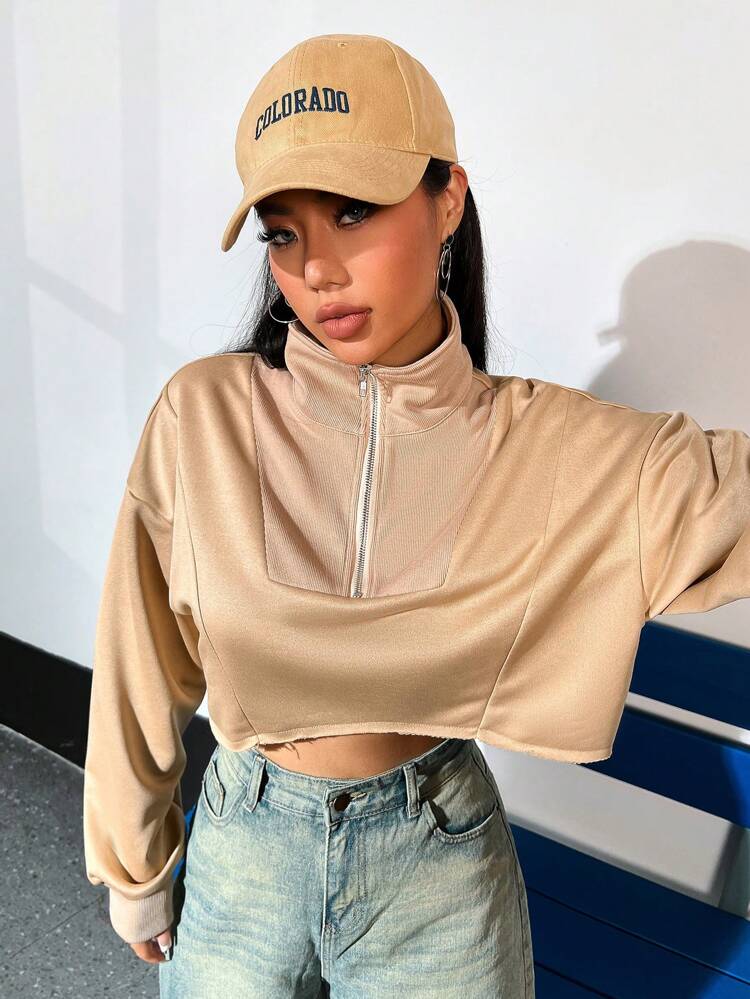 Women's Patchwork Half Zipper Collared Sweatshirt Pullover Fall Sweatshirt