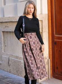 SHEIN Frenchy 女款拼布印花 A 字洋裝 - 彩色 - 查看 1