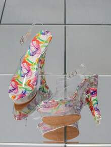 女士透明pvc粗防水平台高跟涼鞋,優雅派對鞋 - 無色 - 查看 6