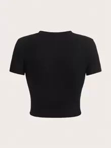 SHEIN EZwear Casual And Simple Spider Pattern Short Sleeve Slim Fit Women's T-Shirt, Suitable For Summer Suitable For Going Out Halloween - Black - View 3