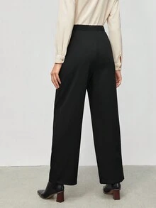 BizChic 女士不對稱腰線鈕扣及摺疊細節直筒褲 - 黑色 - 查看 2