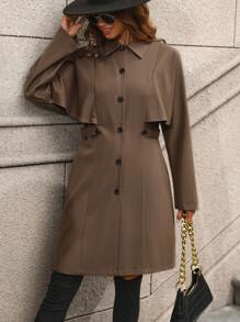 SHEIN Clasi Women's Turn-down Collar Single-breasted Trench Coat Jacket - Mocha Brown - View 1