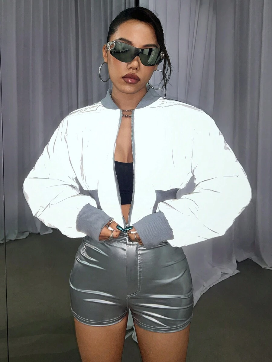 SHEIN ICON Đệm Đôi vai Phản chiếu áo - Màu xám đen - Xem 1