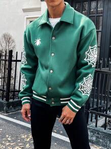 Manfinity LEGND Nam Lỏng lẻo phù hợp Áo khoác Với Mạng nhện Và Nhện In - màu xanh lá - Xem 5