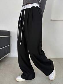 DAZY Calças Compridas Femininas Coloridas Com Cordão Na Cintura - Preto - Ver 7