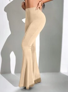 SHEIN SXY Của phụ nữ Thắt lưng Xếp li Quần loe - Màu be - Xem 5