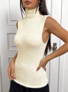 SHEIN Unity Women's High Neck Tank Top For Summer - Apricot - View 3