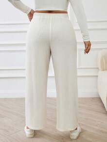 SHEIN Frenchy Pantalones De Canalé Anudados De Talla Grande Para Mujer - Albaricoque - Ver 2