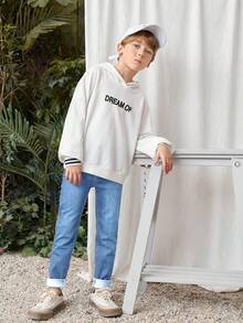 SHEIN Tween Boys Thermal Lined Warm Denim Jeans - Medium Wash - View 6