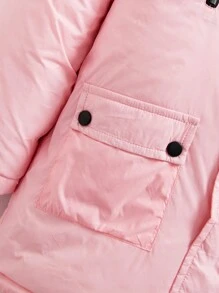 SHEIN Little Girls' Thickened Hooded Coat In Pink - Pink - View 3