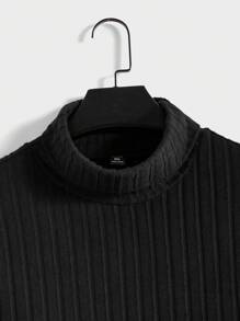 Manfinity VCAY Men's Plus Size Knitted Casual Half Turtle Neck T-shirt - Black - View 4