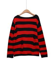 PUNK 加大尺碼女性條紋復古破洞毛衣 - 彩色 - 查看 2