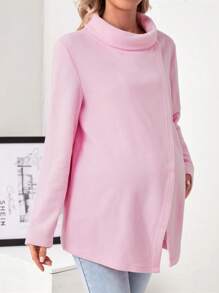 SHEIN Maternity Solid Wrap Detail Nursing Tee - Pink - View 3