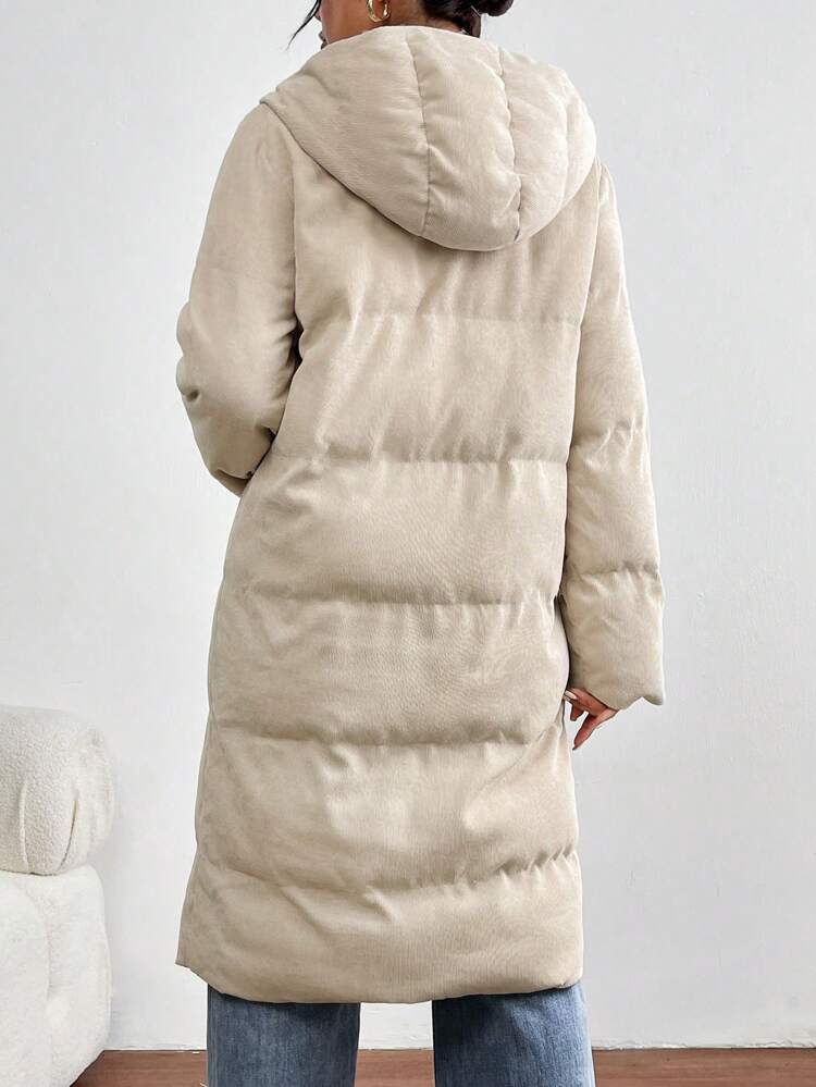 Women's Corduroy Hooded Mid-length Jacket