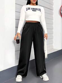 Flirla Của phụ nữ Kích thước lớn Màu thuần Giải trí Thẳng Quần - màu đen - Xem 6