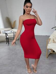 SHEIN SXY Solid Color Backless Strapless Dress,Prom Dress