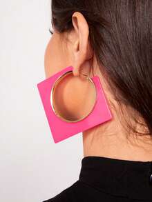 SHEIN SXY 一對方形時尚耳環 - 玫紅色 - 查看 6