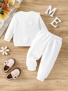 Baby Girls' Star Patterned Sweatshirt Set, 1 Top And 1 Pants - White - View 2
