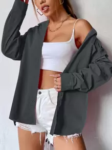 SHEIN Unity 純色下垂肩大尺寸襯衫 - 深灰色 - 查看 1