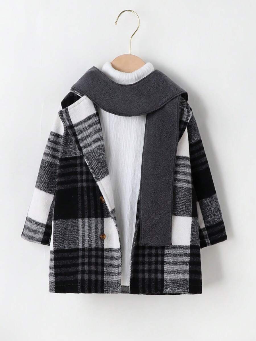 Warmer, Langärmliger Karierter Wollmantel Für Baby-jungen - Schwarz - Übersicht 1