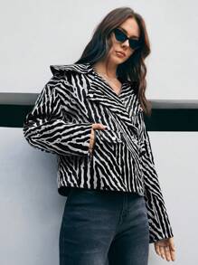 Anewsta 斑馬紋側邊拉鍊口袋夾克 - 黑與白 - 查看 5