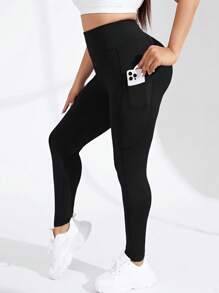 Yoga Basic Women's Plus Size Letter Printed Sports Leggings - Black - View 2