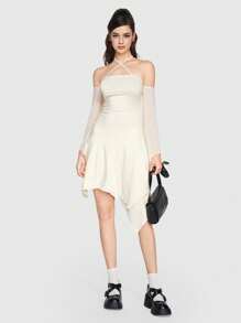 Sweetness Váy xếp nếp cổ chéo cho nữ - Màu be - Xem 6