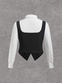 SHEIN Unity Camisa 2 En 1 Con Bloques De Color De Talla Grande - Blanco y Negro - Ver 2