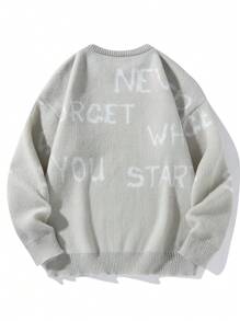 Chillumni Men's Drop Shoulder Long Sleeve Casual Color Block Urban Pullover Sweater With Letter Print, For Friends, Men Sweatshirts, Men Graphic Sweaters, Sweater, Men Outerwear, Men Knitwear, For Fall Winter