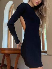 Vestido Sin Espalda De Una Manga - Negro - Ver 6